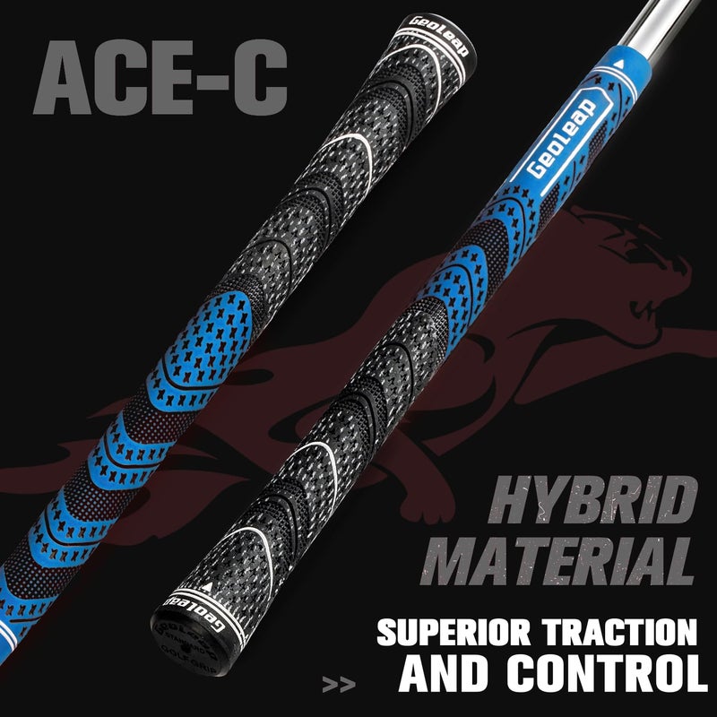 Geoleap Golf Grips Set of 13- Cord Rubber Compound Material, Hybrid Golf Club Grips, All Weather Performance. (Blue, Midsize) - Image 2